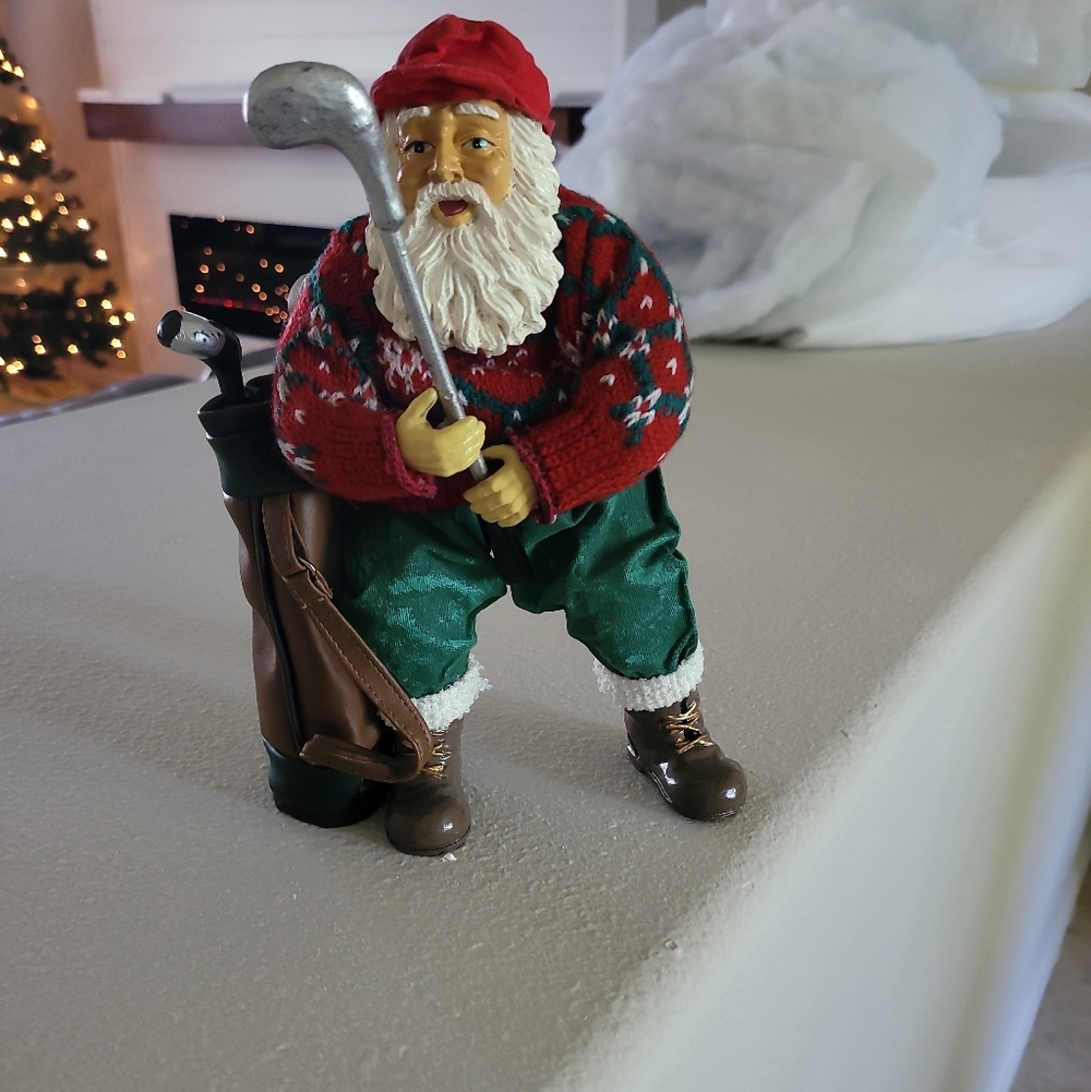 Festive Santa Golfer Figurine - Red and Green
